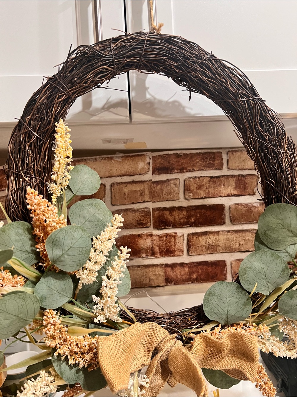 Target Faux Eucalyptus Grapevine Wreath with Cream and Tan Accents